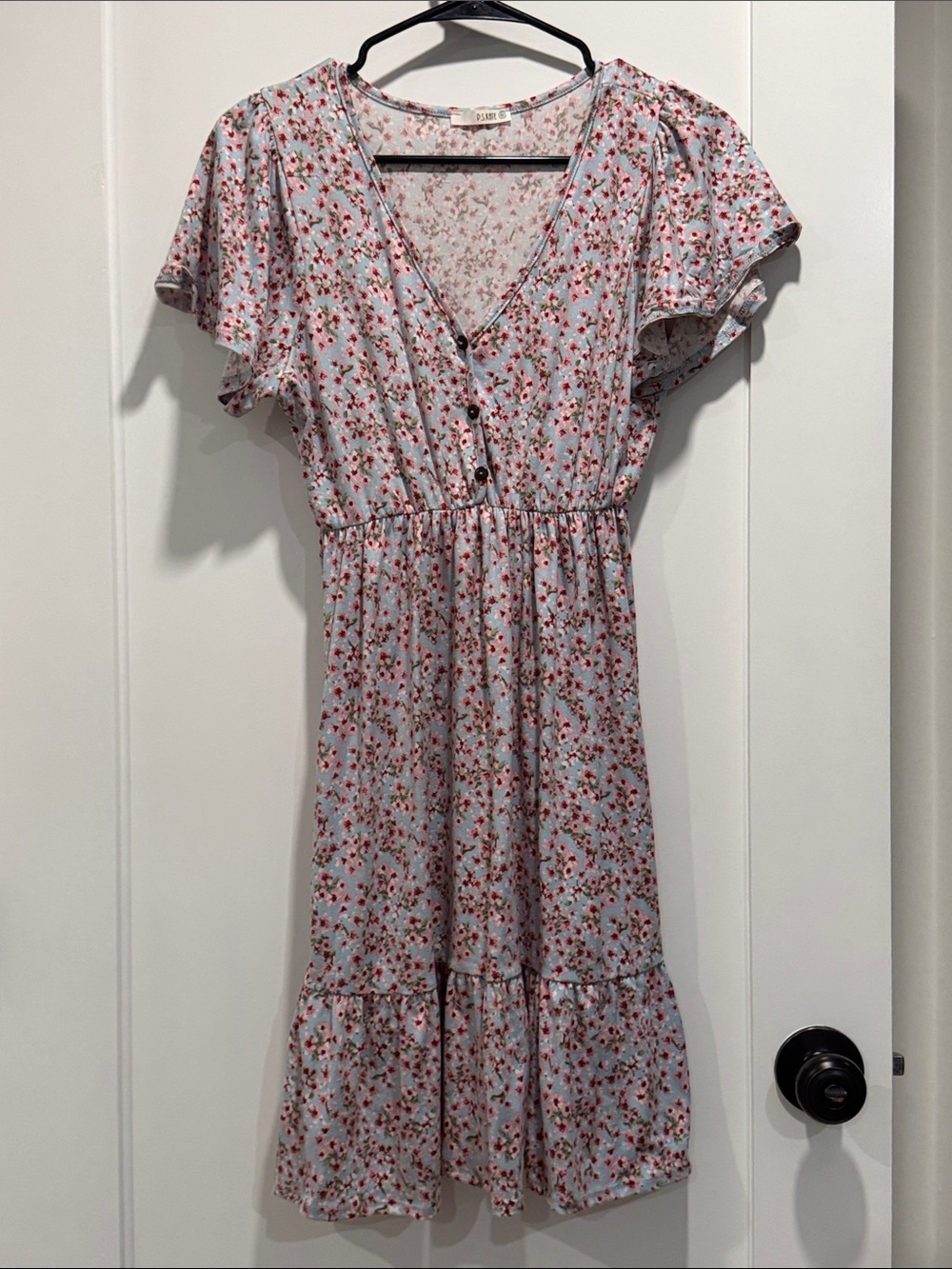 Maternity Light Blue Floral Mini Dress with Button Front